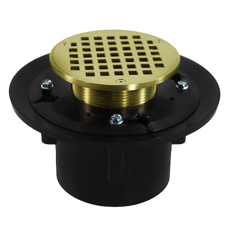 Jones Stephens 3in. x 4in. Heavy Duty ABS Drain Base with 3-1/2in. Metal Spud and 5in. Polished Brass Strainer D49156